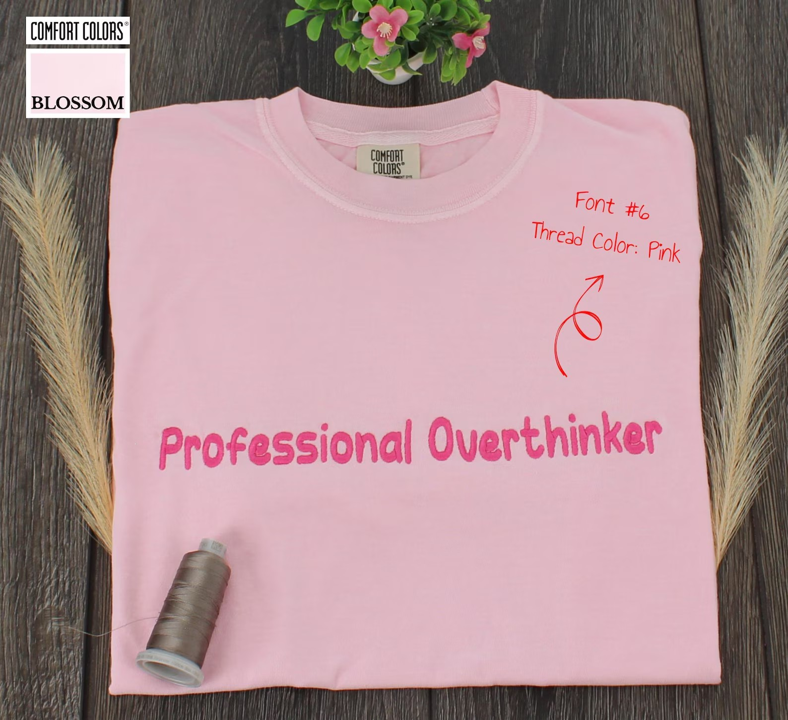 Custom Text Comfort Colors® Embroidered T-Shirt