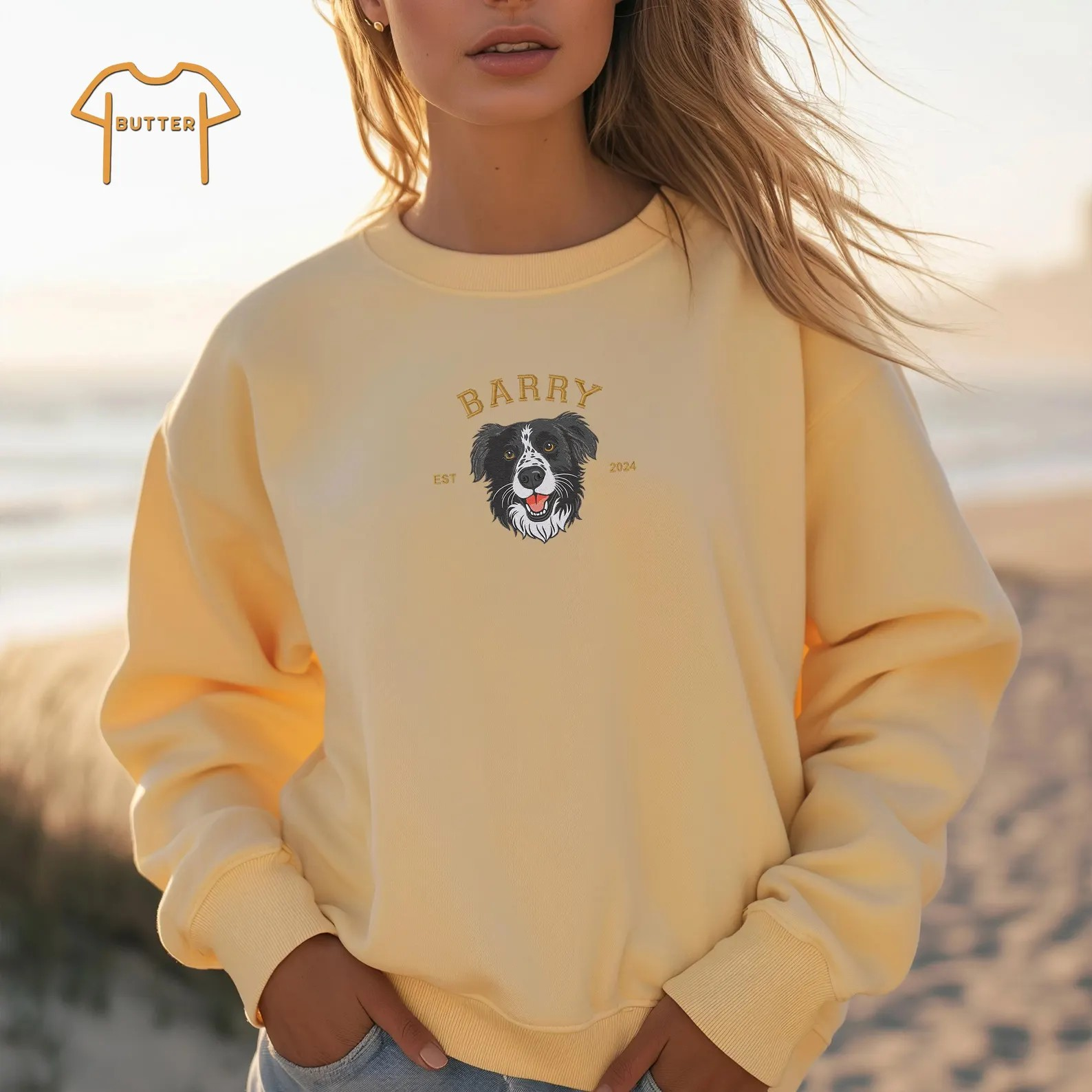 Áo Sweatshirt Comfort Colors® Thêu Hình Thú Cưng 🐾✨
