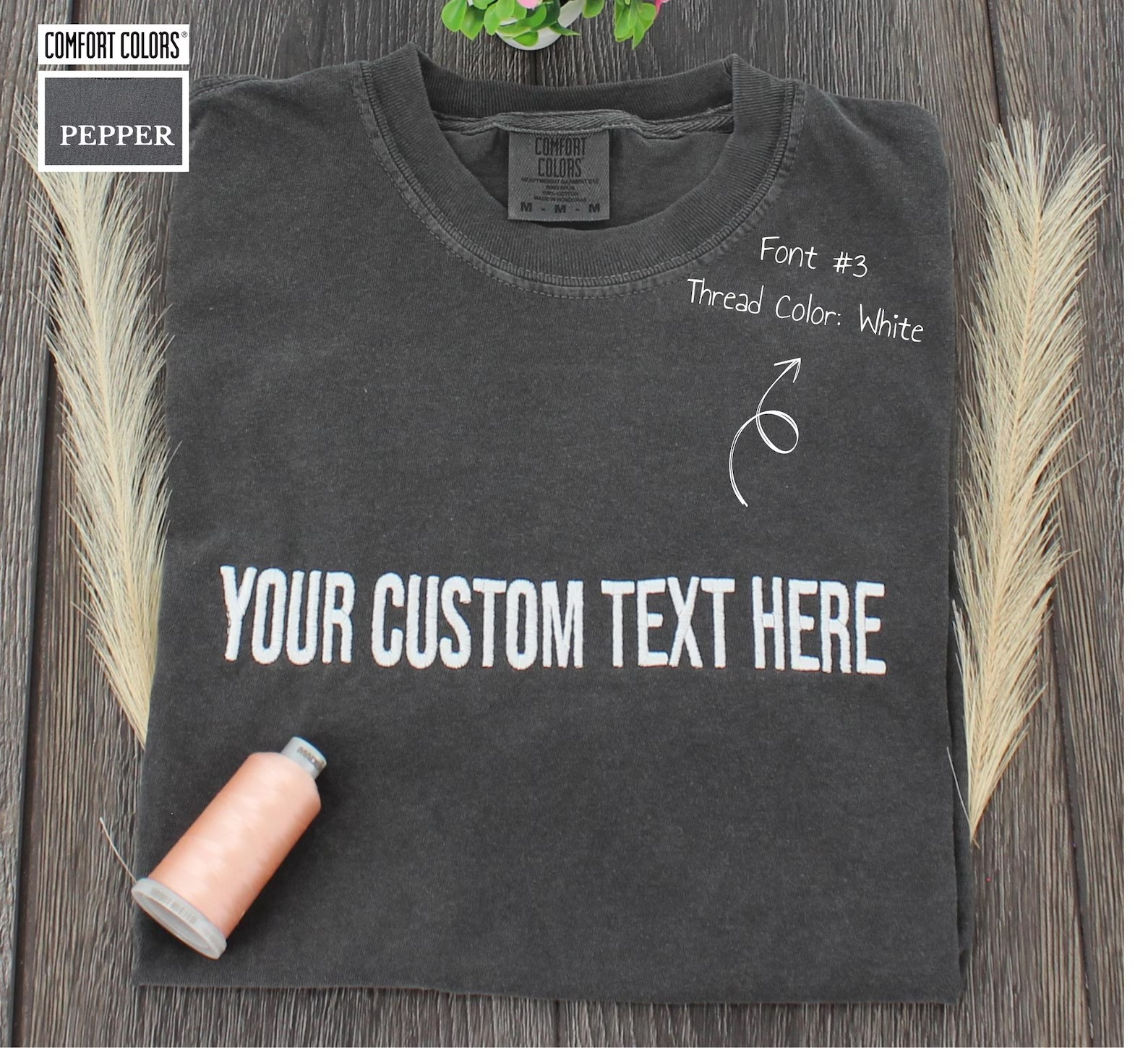 Custom Text Comfort Colors® Embroidered T-Shirt –