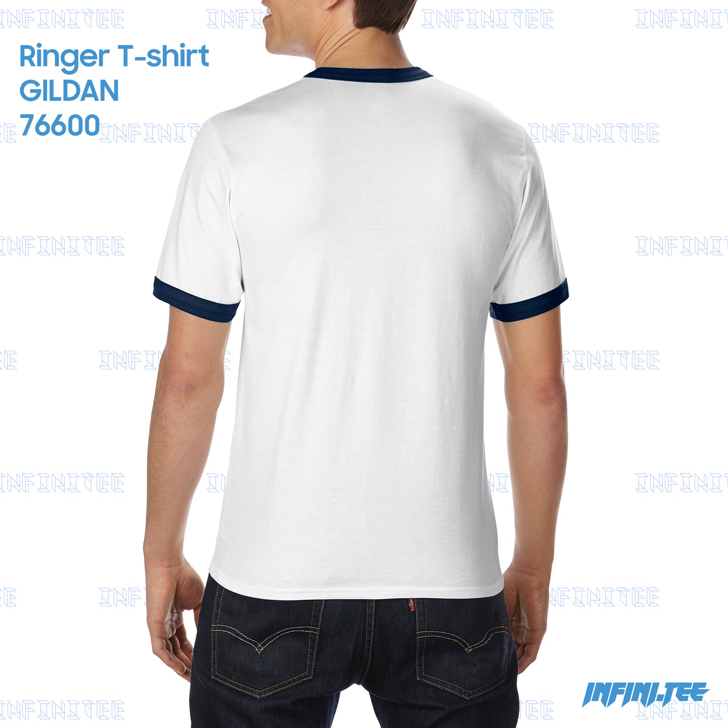 RINGER T-shirt 76600 GILDAN - WHITE/NAVY