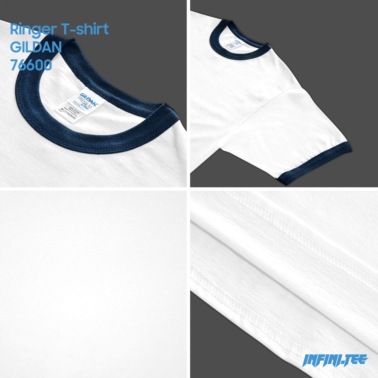 RINGER T-shirt 76600 GILDAN - WHITE/NAVY