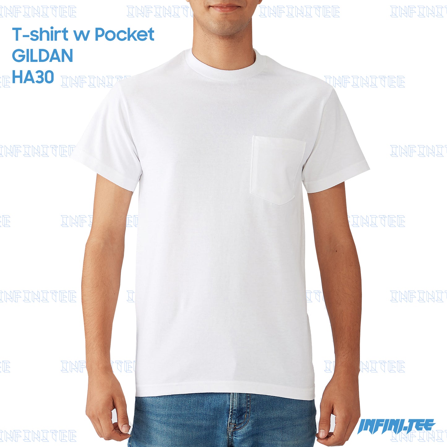 T-SHIRT w POCKET HA30 GILDAN - WHITE