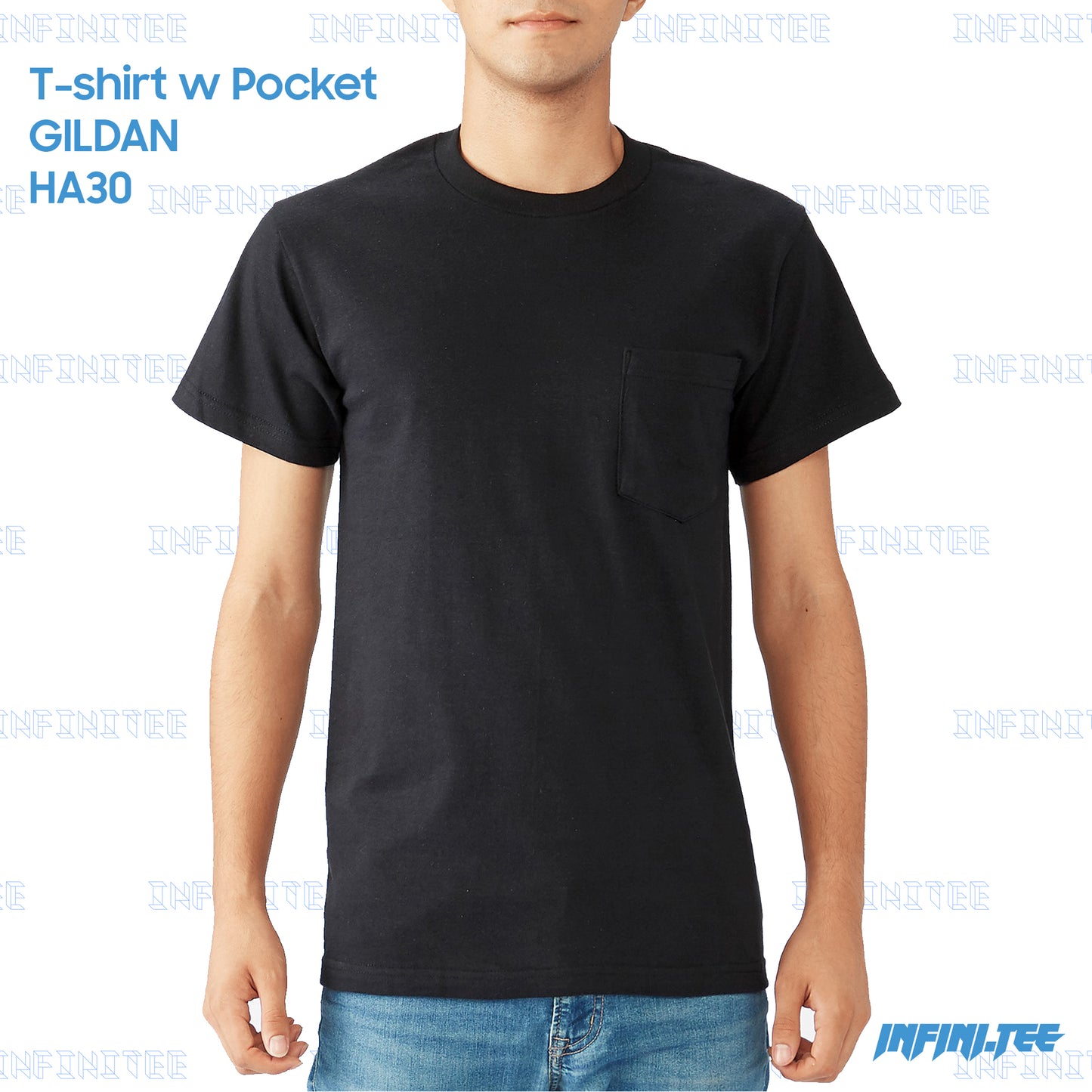 T-SHIRT w POCKET HA30 GILDAN - BLACK