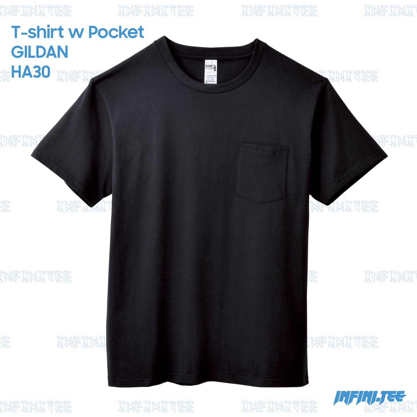 T-SHIRT w POCKET HA30 GILDAN - BLACK