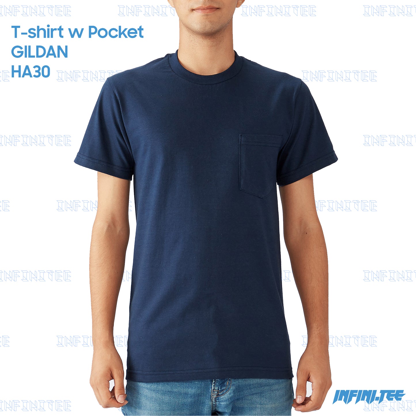 T-SHIRT w POCKET HA30 GILDAN - NAVY