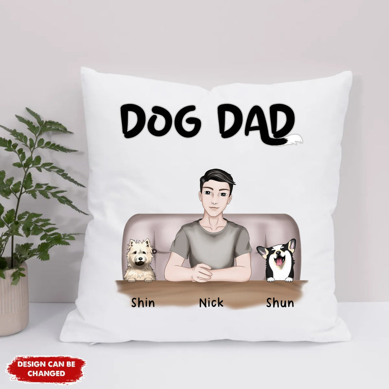 Eco Pillow Artwork - Dog Dad - Frontal full color - Male 4 dogs
