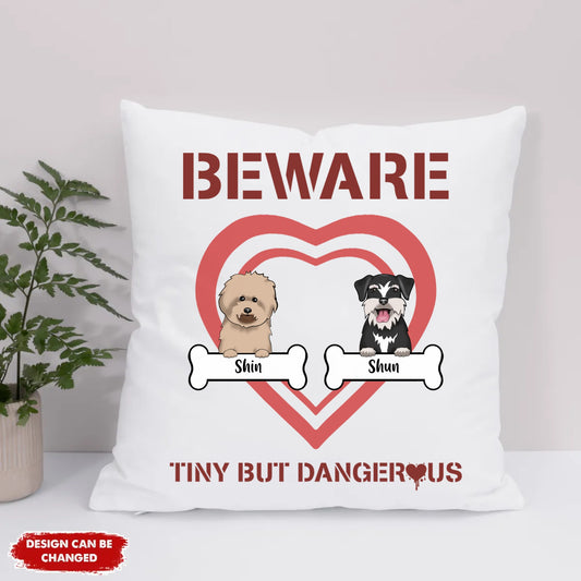 Eco Pillow Artwork - Beware! Tiny but dangerous (Dogs Frontal)