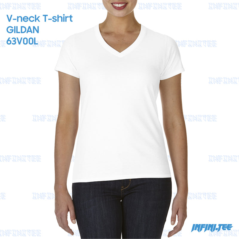 Ladies V-NECK T-shirt 63V00L GILDAN - WHITE