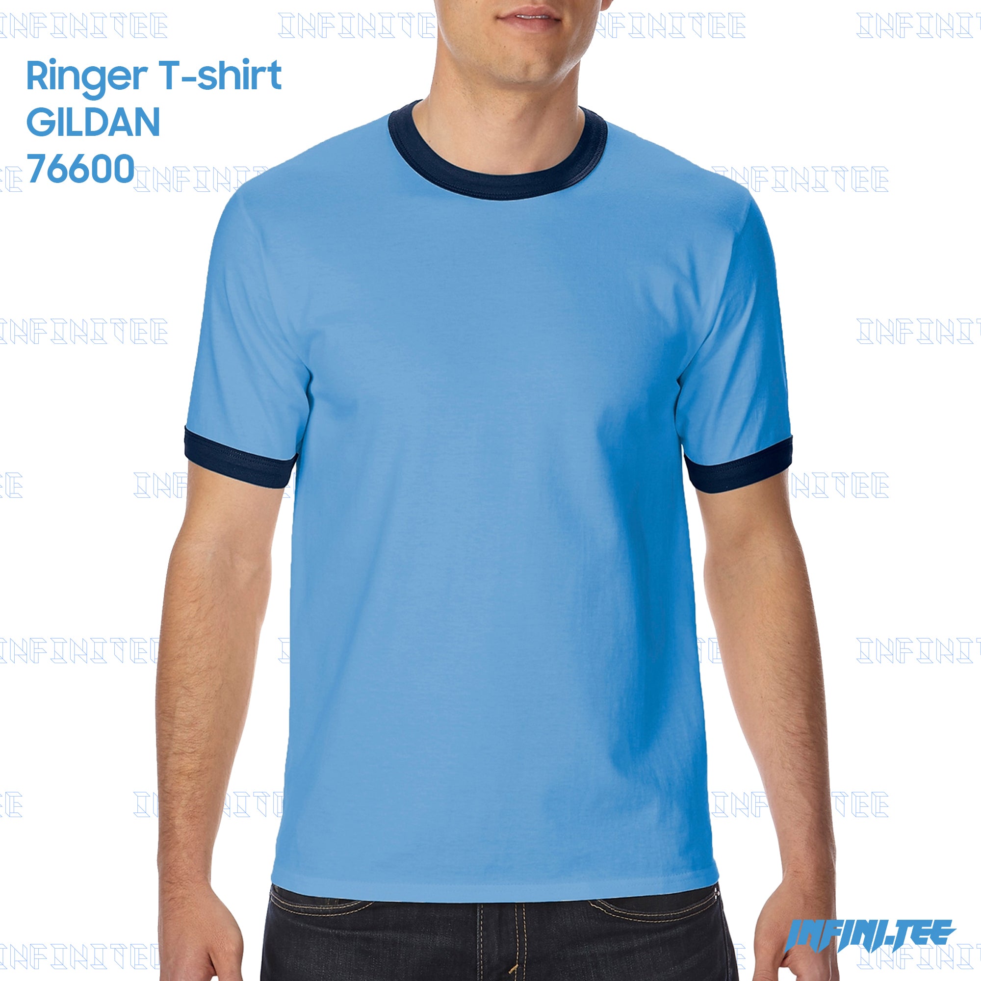 RINGER T-shirt 76600 GILDAN - CAROLINA BLUE