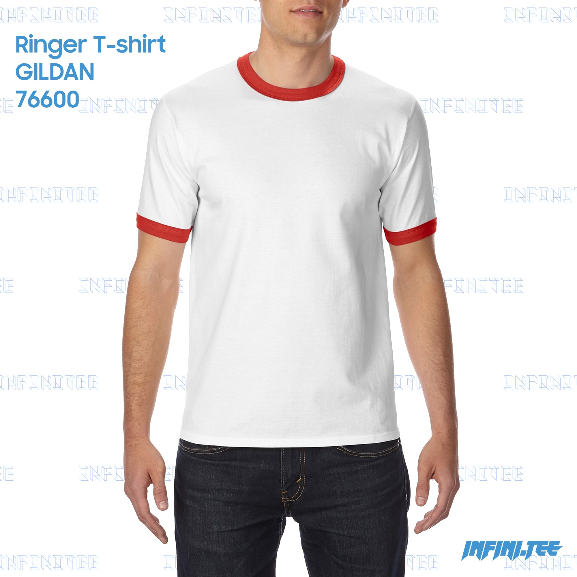 RINGER T-shirt 76600 GILDAN - WHITE/RED
