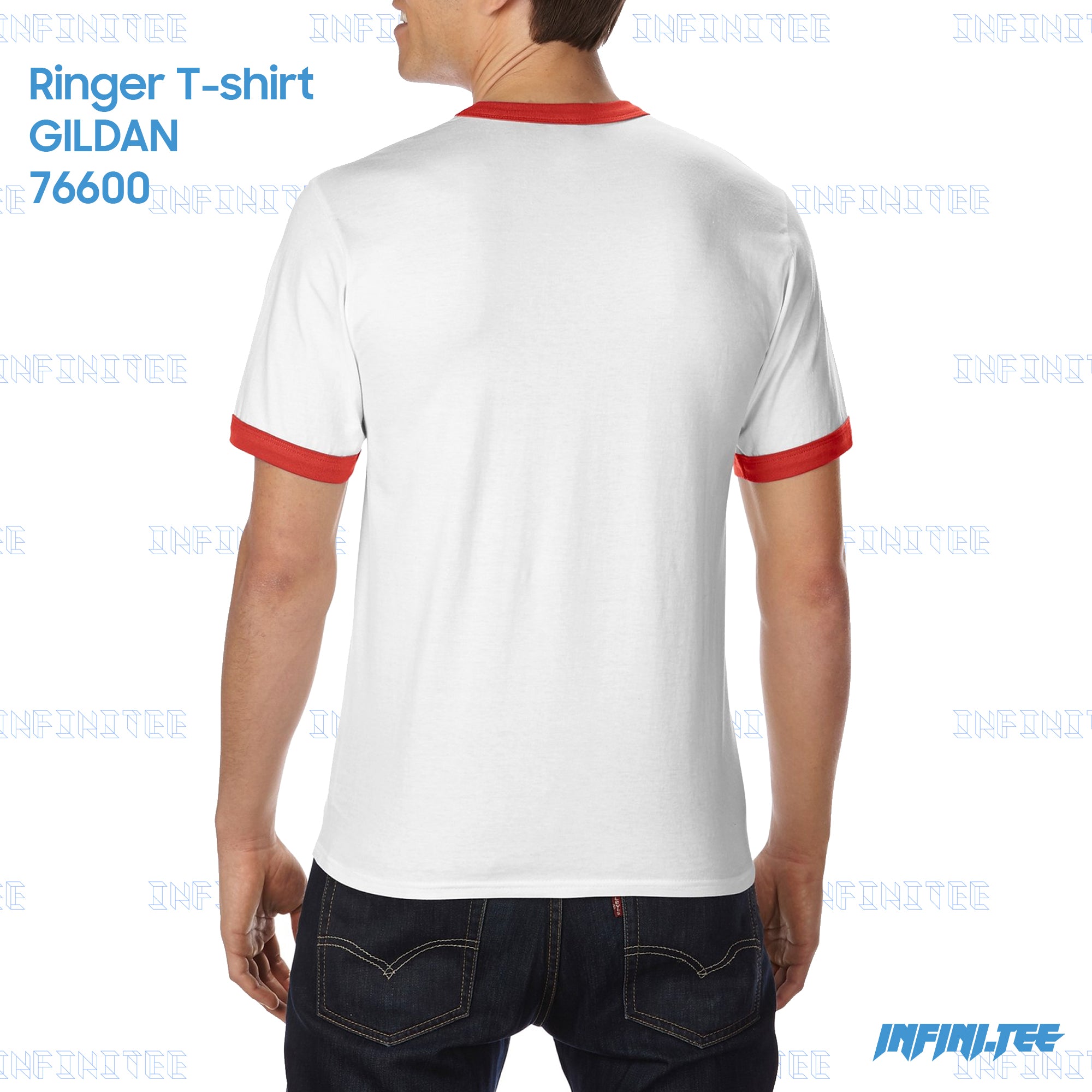 RINGER T-shirt 76600 GILDAN - WHITE/RED