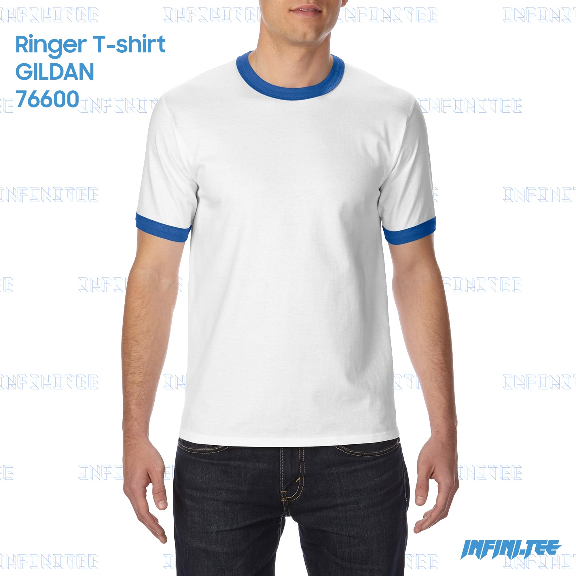 RINGER T-shirt 76600 GILDAN - WHITE/ROYAL