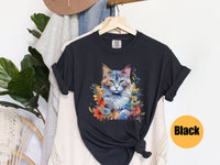 Floral Cat Tee, Comfort Colors® 1717, Oversized Tee