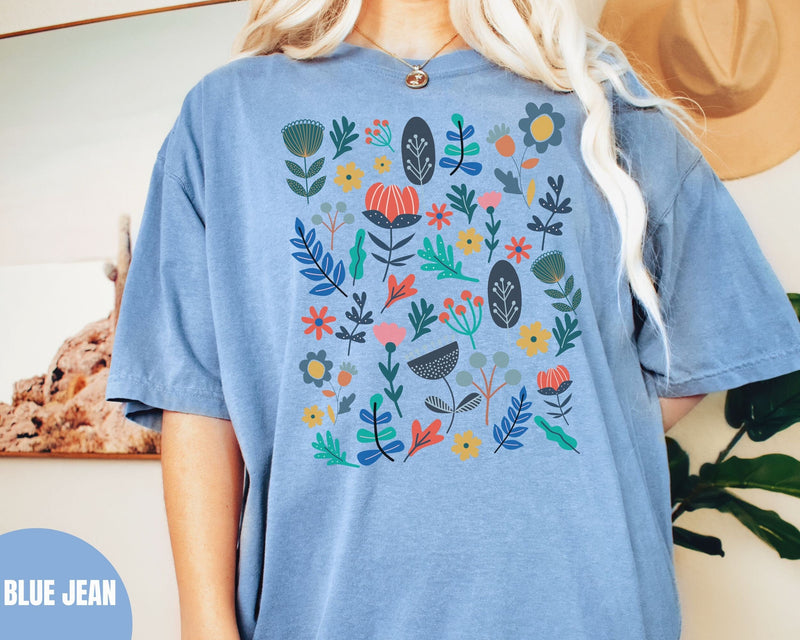 Scandinavian botanical flowers shirt, Comfort Colors® 1717, Oversized Tee