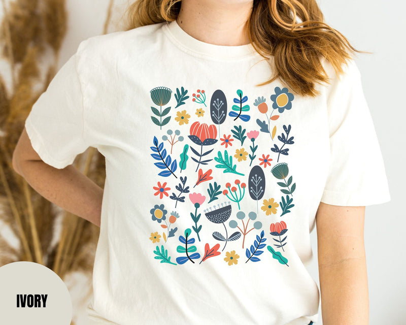 Scandinavian botanical flowers shirt, Comfort Colors® 1717, Oversized Tee
