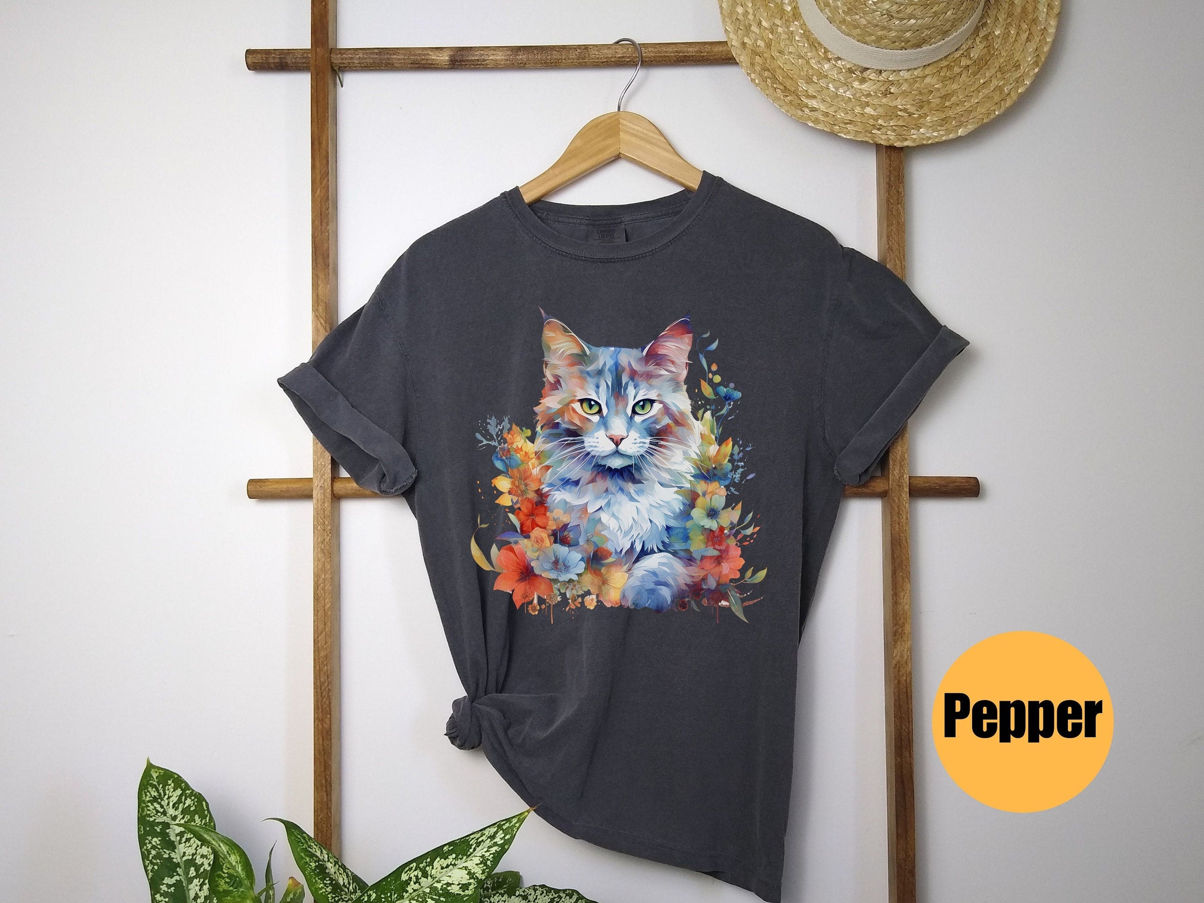 Floral Cat Tee, Comfort Colors® 1717, Oversized Tee