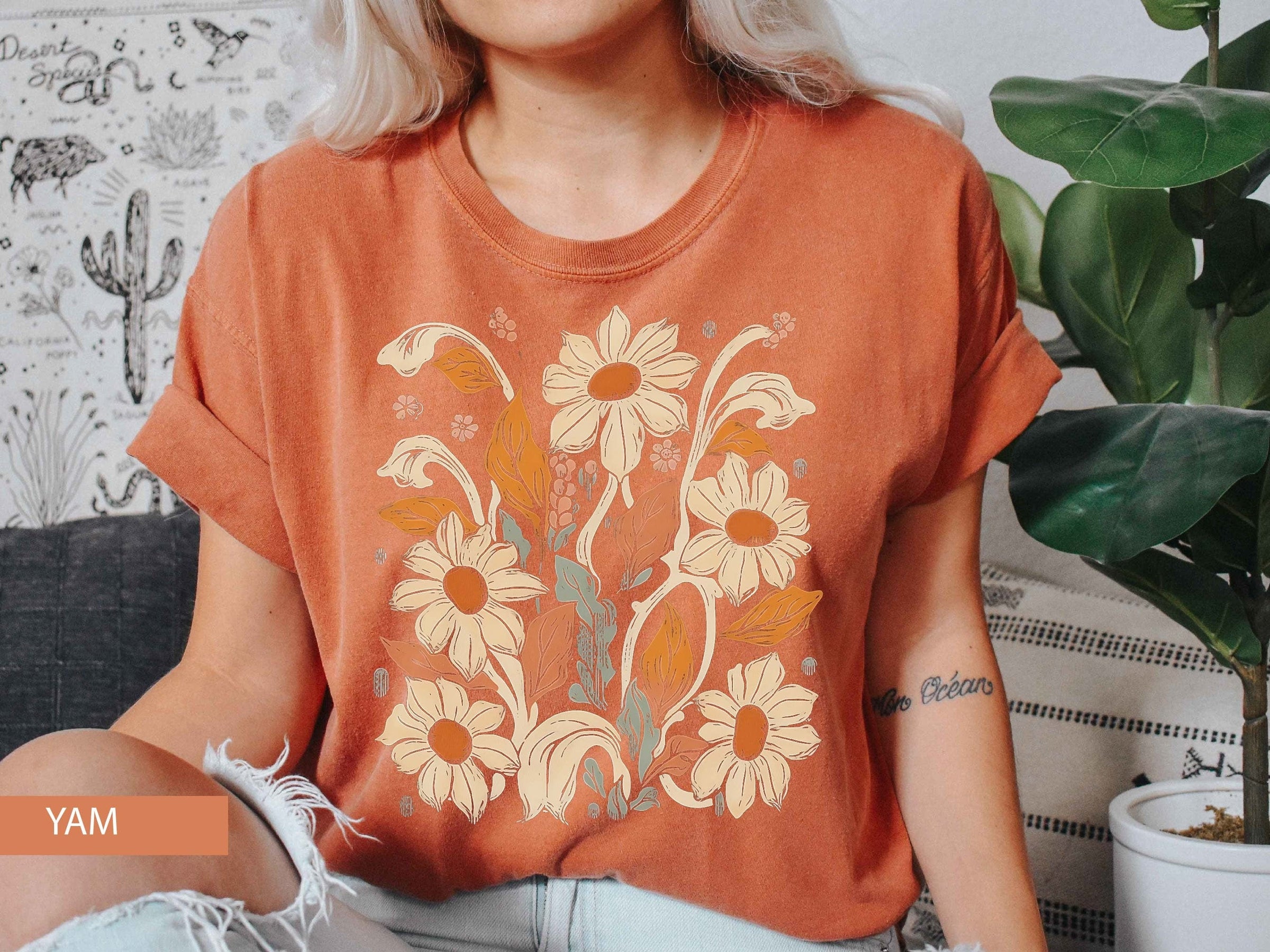 Flowers Tshirt Boho, Comfort Colors® 1717, Oversized Tee