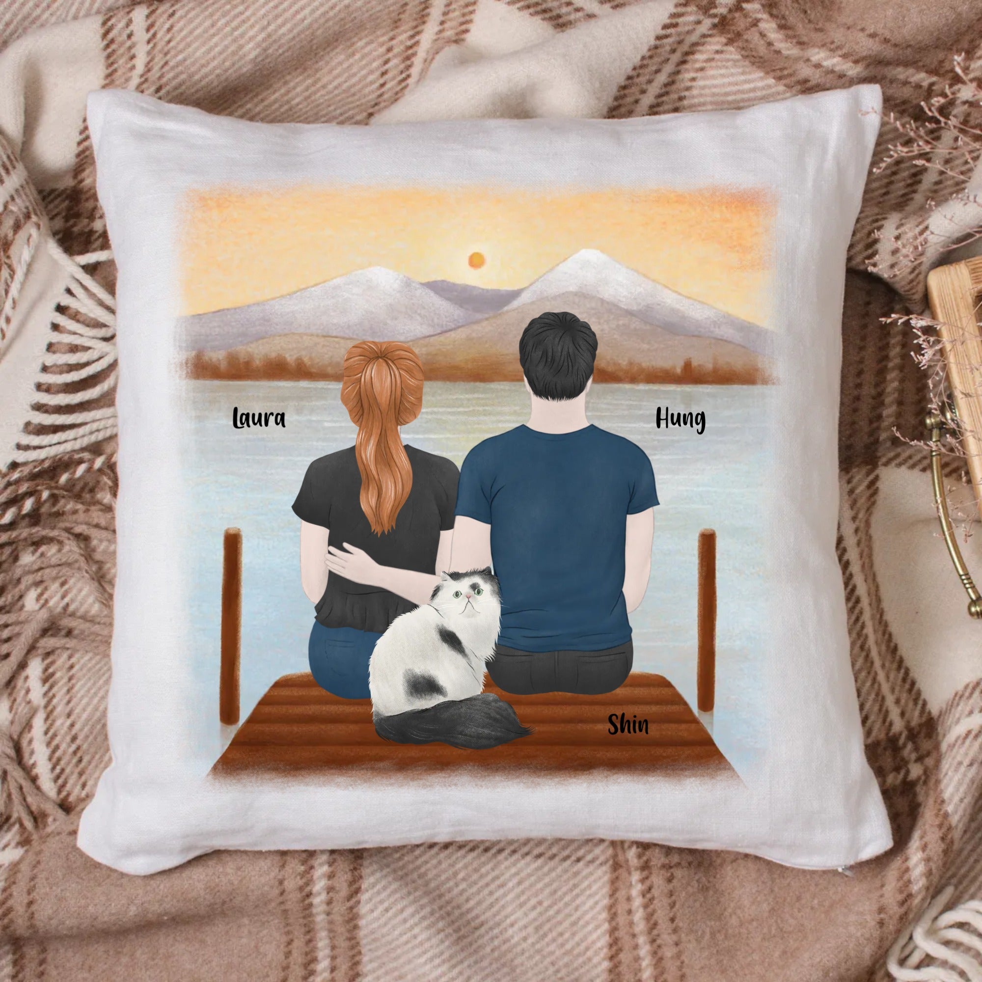 Eco Pillow Couple Custom - You, me and the cats (Back)
