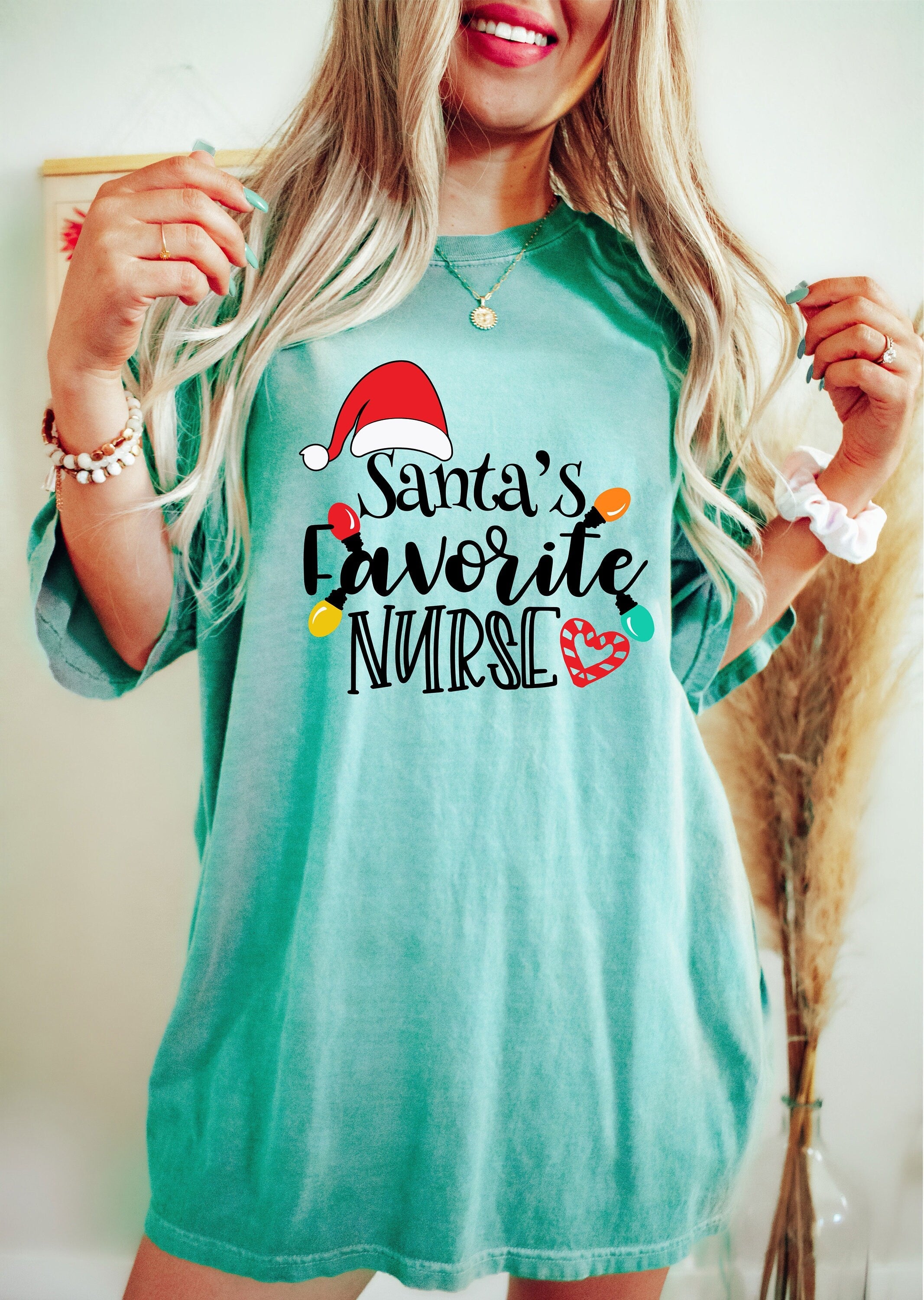 christmas Santa's Nurse shirt, Comfort Colors® 1717, Oversized Tee