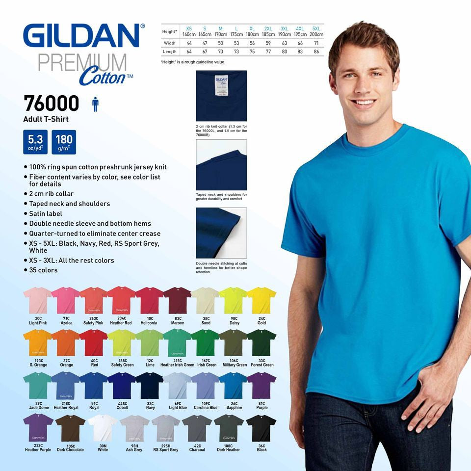 Gildan 76000 - Premium Cotton Color - Adult T-Shirt