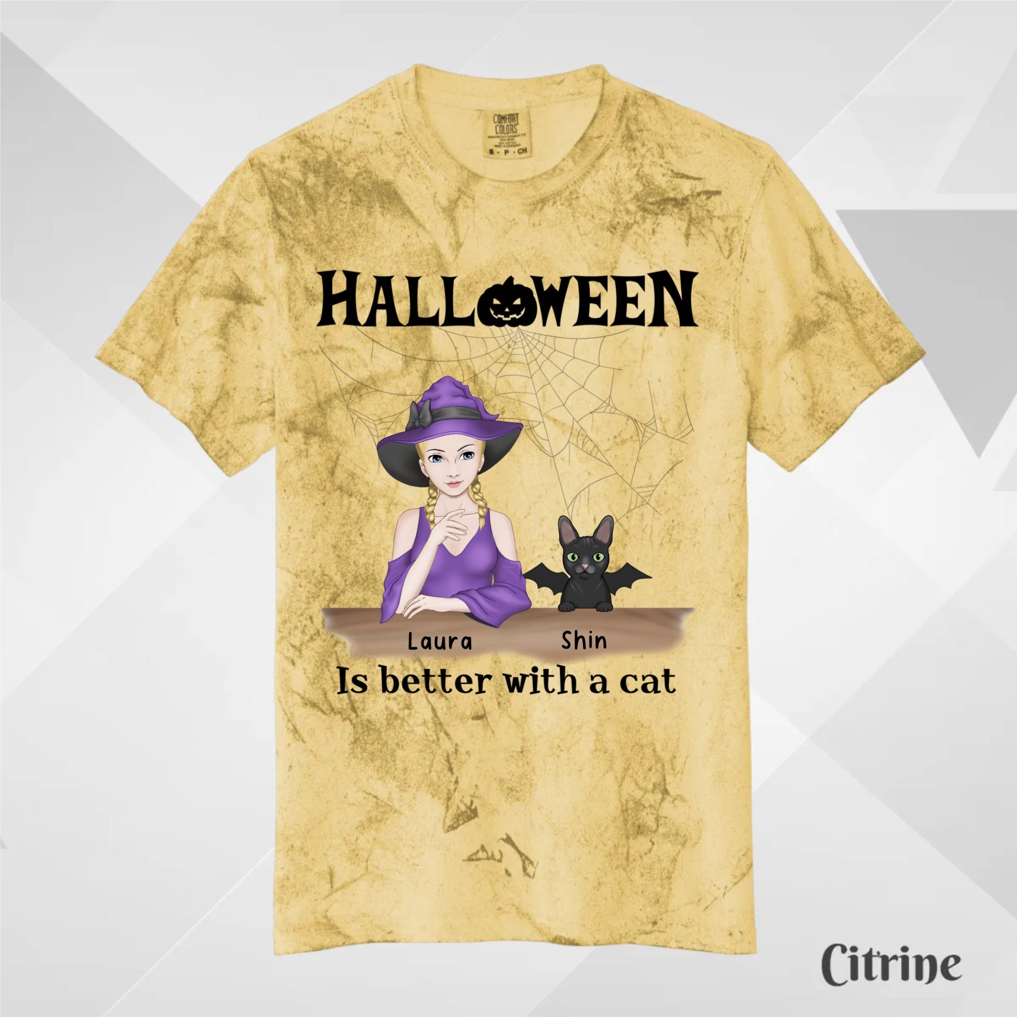 Custom T-Shirts, Comfort Color 1745, Halloween is better with a cat