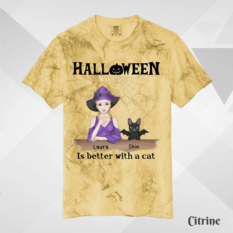 Custom T-Shirts, Comfort Color 1745, Halloween is better with a cat