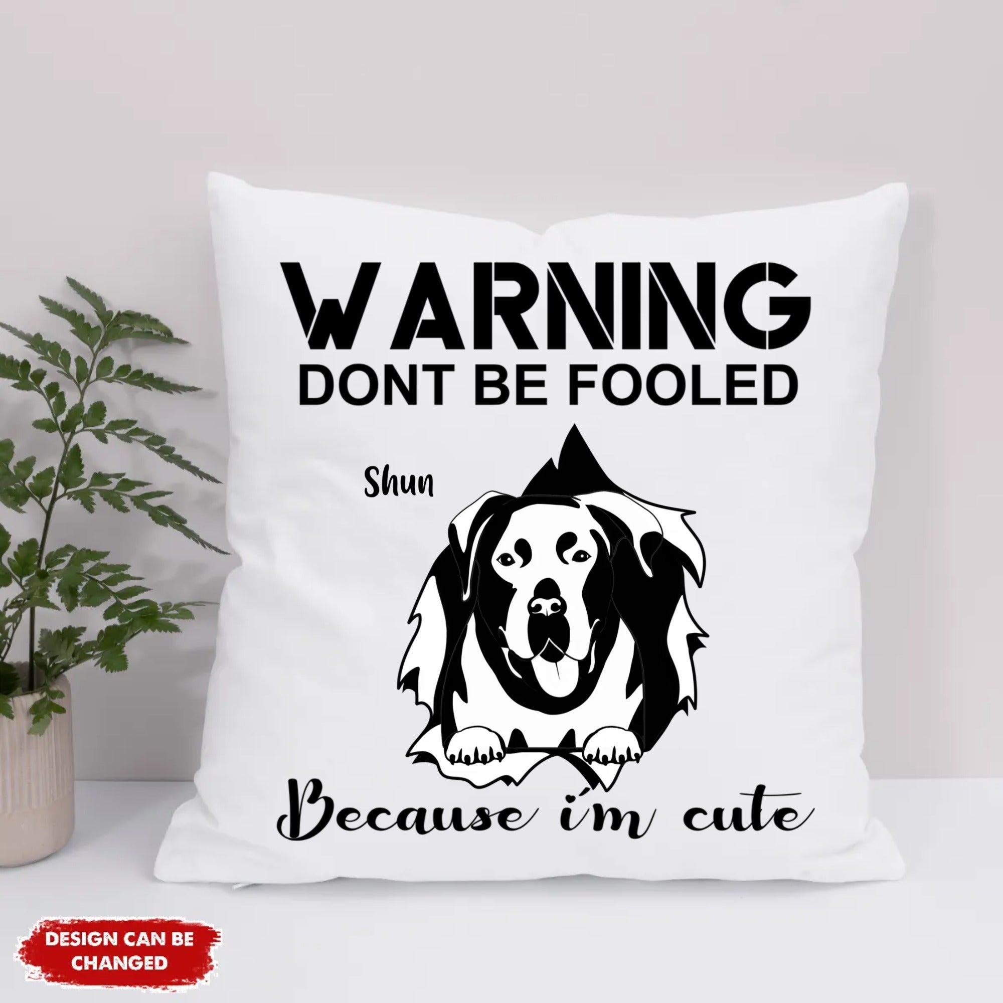 Eco Pillow Artwork - Warning dont be fooled because we are cute - Dogs frontal black/white