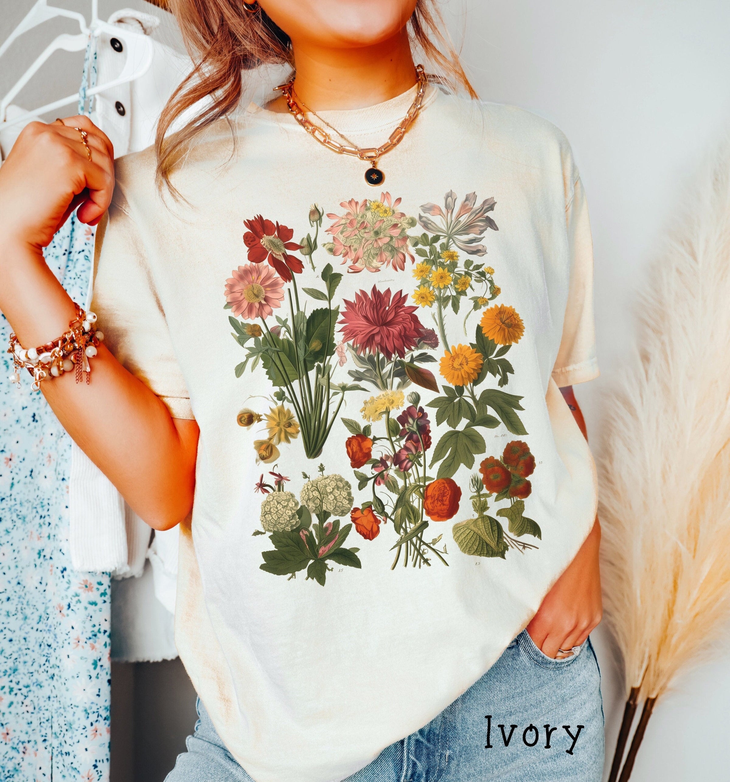 Vintage Botanical Flowers, Comfort Colors® 1717, Oversized Tee